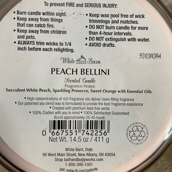 💖Bath and Body Works Peach 🍑 Bellini 3 Wick Candle - Picture 2 of 2